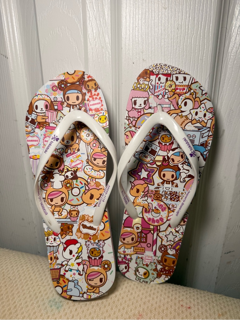 Colorful Tokidoki Character Flip Flops - White Straps